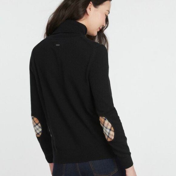 NWT Barbour Pendle Wool Blend Turtleneck Sweater Tartan Patches Women 6 Black - Picture 9 of 11